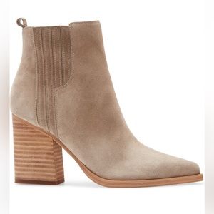 Marc Fisher LTD Suede Pointed Toe Bootie, 3 1/4” block heel, Size 7